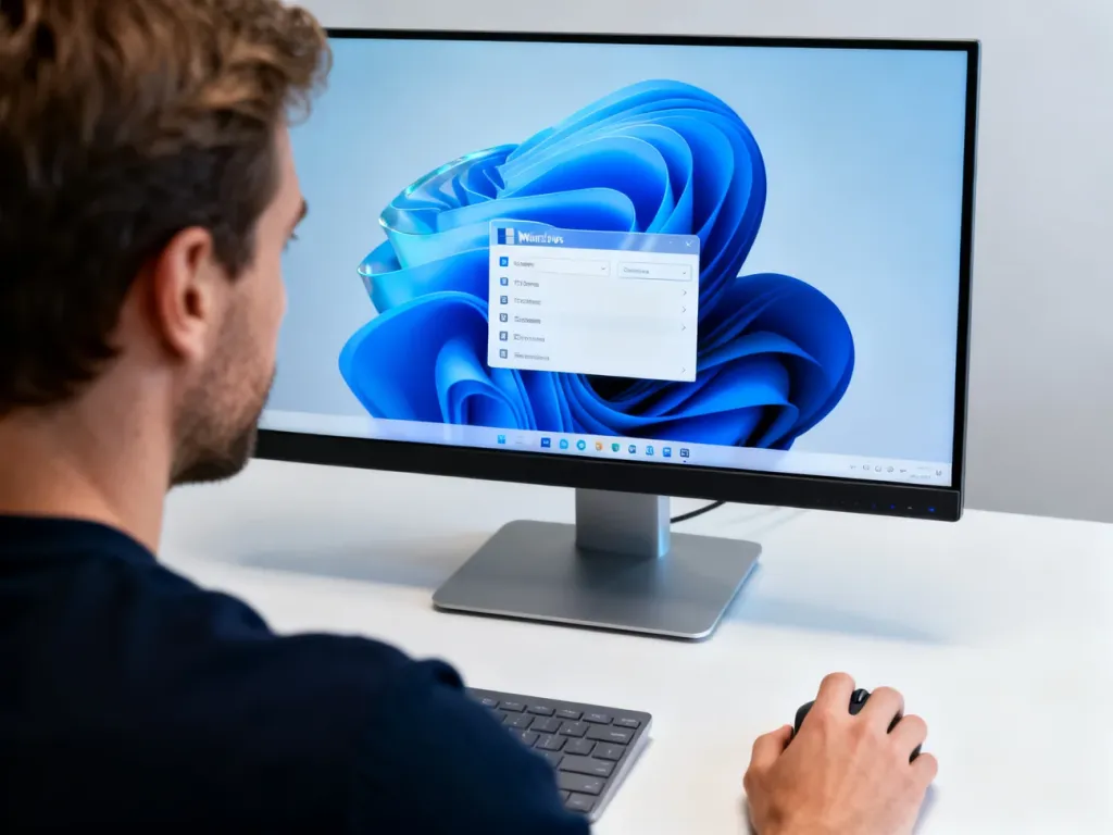 Mężczyzna zmienia ustawienia paska zadań w systemie Windows 11, który zyskuje efekt przezroczystości.