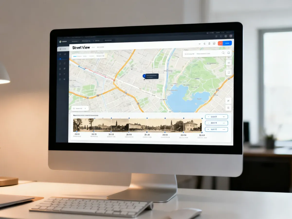 Widok Street View z osią czasu i wyborem starszej daty
