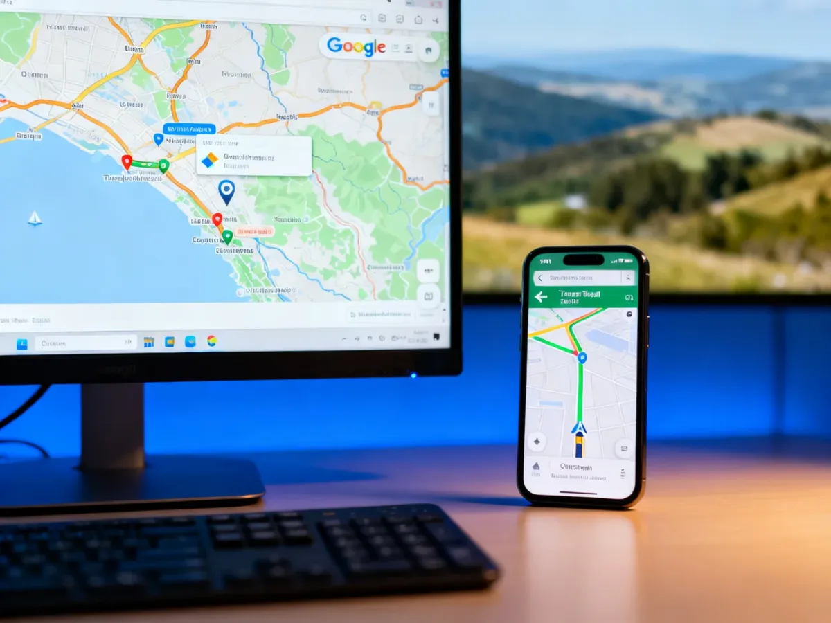 Komputer do planowania trasy i smartfon do nawigacji