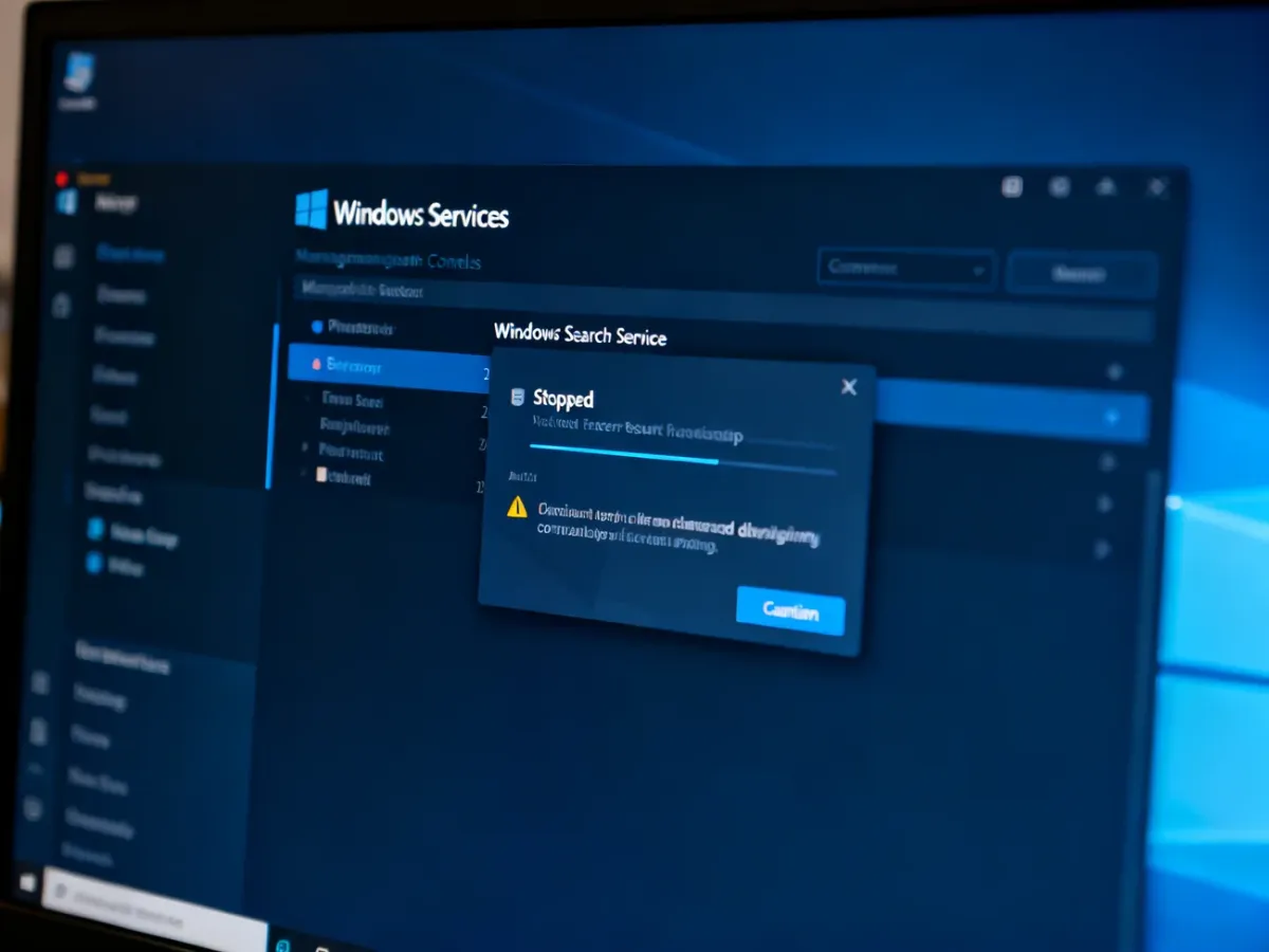 Zatrzymywanie usługi Windows Search w narzędziu usług systemowych
