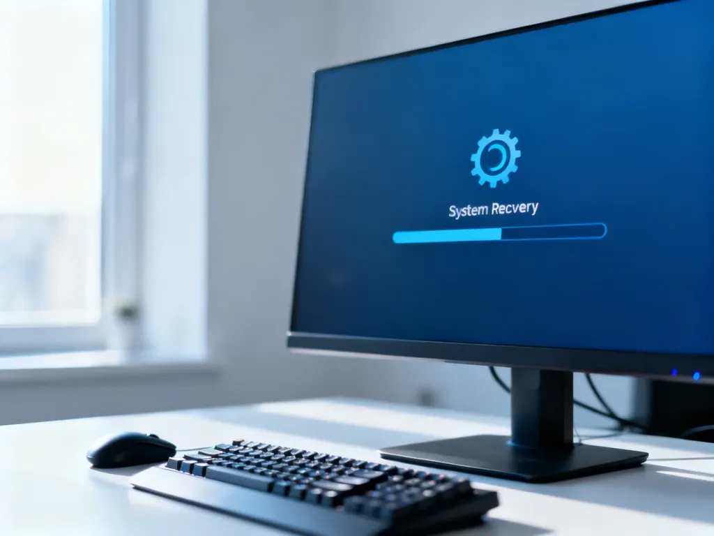 Ekran komputera z interfejsem odzyskiwania systemu podczas procesu przywracania Windowsa.