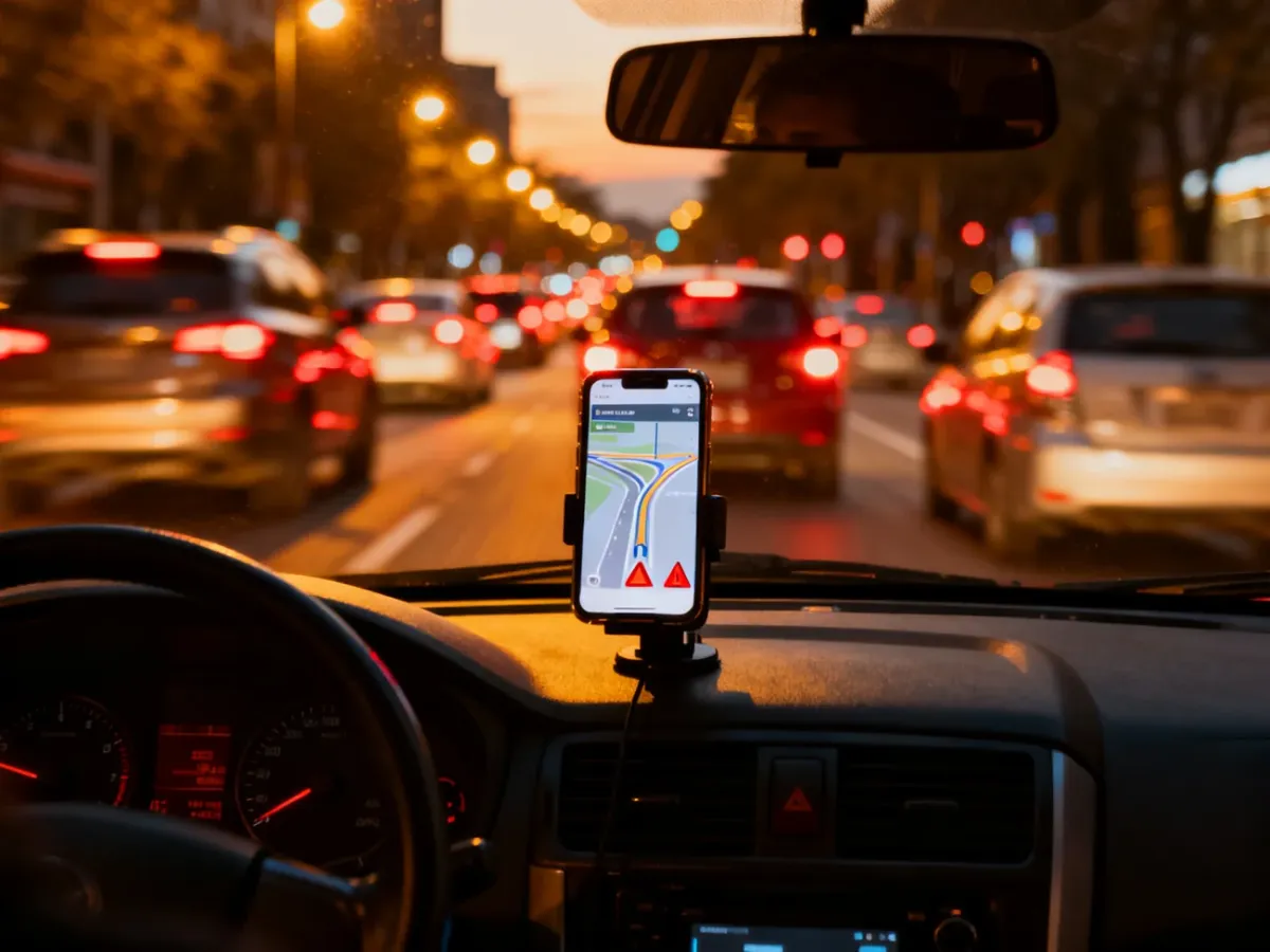 Nawigacja Waze pomagająca kierowcy omijać korki