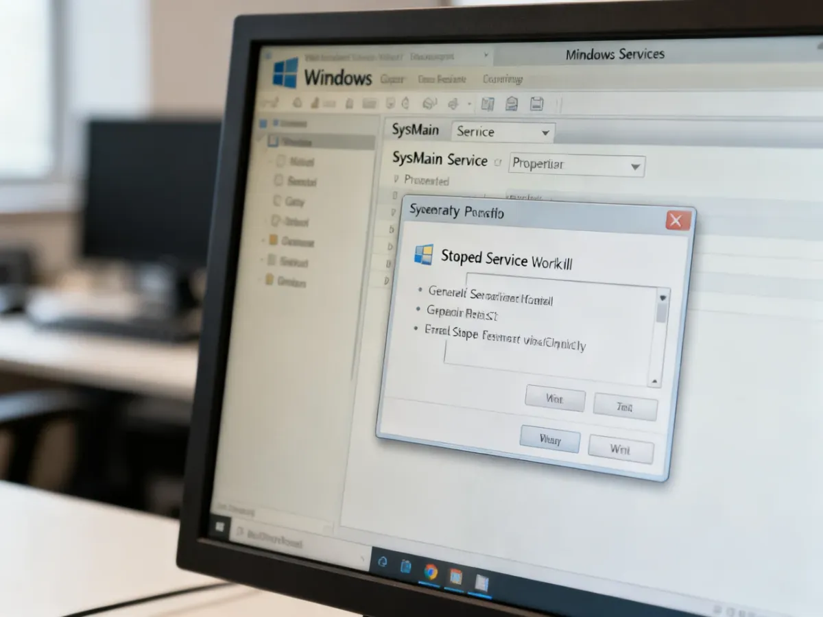 Okno właściwości usługi SysMain w narzędziu usług systemu Windows