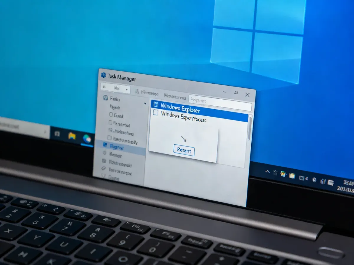 Menedżer zadań z zaznaczonym procesem Eksploratora Windows podczas jego ponownego uruchamiania